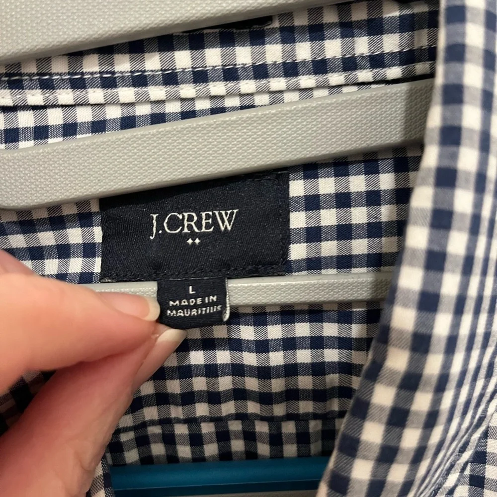 J. Crew Mens Shirt Blue & White Check Cotton Long Sleeve Collared Size L